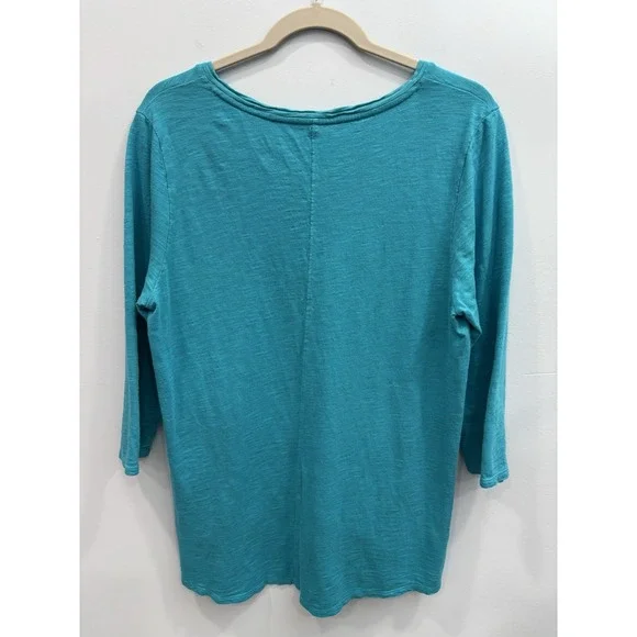 Chicos Ultimate Tee V-Neck 3/4 Sleeve T Shirt Size 2 US Large Turquoise Stretch - Picture 2 of 8
